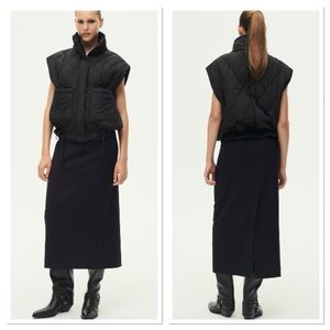 NWT Zara ZW Collection High Collar Water Repellent Quilted Vest Black Sz:L